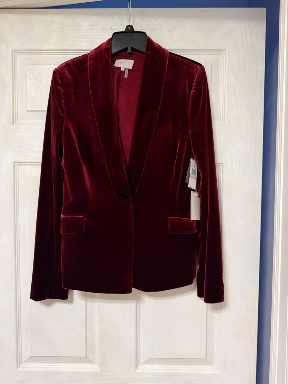 Deep Burgundy Velvet Single-Button Blazer - Picture 2 of 6